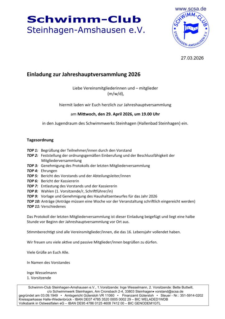 Einladung zur Jahreshauptversammlung 2026